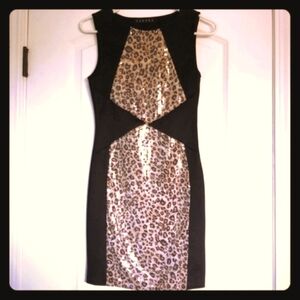 Black leopard print sequin dress